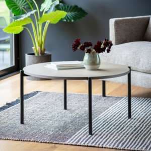 Fardon Round Wooden Coffee Table With Metal Frame In Grey Wash