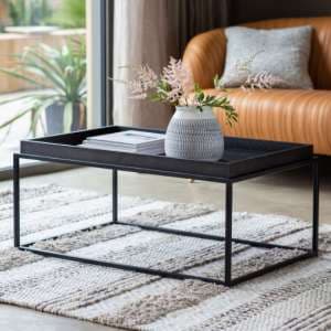 Fardon Wooden Coffee Table With Metal Frame In Brushed Black - UK