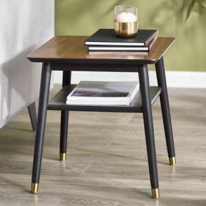 Farica Wooden Lamp Table With Shelf In Walnut And Black - UK
