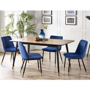Farica Rectangular Dining Table With 4 Daiva Blue Chairs
