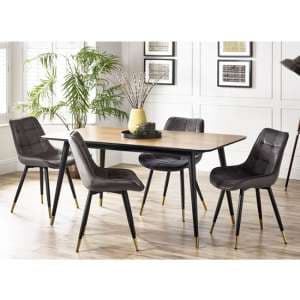 Farica Rectangular Dining Table With 4 Hadas Grey Chairs