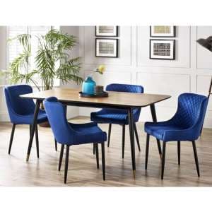 Farica Rectangular Dining Table With 4 Lakia Blue Chairs