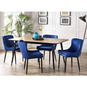 Farica Rectangular Dining Table With 6 Lakia Blue Chairs