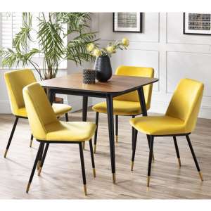 Farica Square Dining Table With 4 Daiva Mustard Chairs