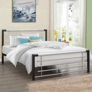 Farina Metal Double Bed In Silver And Black - UK