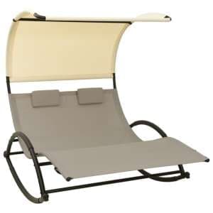 Faris Textilene Double Sun Lounger With Canopy In Taupe Cream - UK