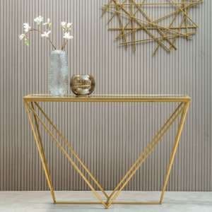 Farota Mirrored Glass Console Table With Gold Triangular Frame - UK