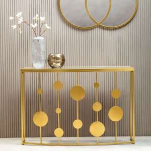 Farota Mirrored Glass Top Console Table With Gold Metal Base - UK
