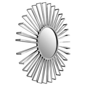 Farota Round Solar Design Wall Mirror In Silver Frame - UK