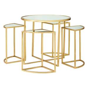 Farota Set Of 5 Mirrored Top Side Tables With Gold Frame - UK