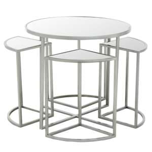 Farota Set Of 5 Mirrored Top Side Tables With Silver Frame - UK