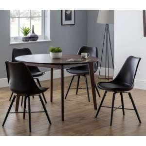 Faber Round Dining Table In Walnut With 4 Kaili Black Chairs