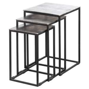 Farron Metal Square Nest Of 3 Tables In Silver - UK