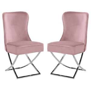 Fatin Pink Velvet Dining Chairs With Chrome Legs In Pair