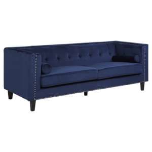 Felisen Upholstered Velvet 3 Seater Sofa In Midnight Blue - UK
