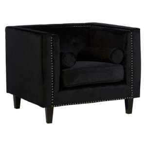 Felisen Upholstered Velvet Armchair In Black - UK