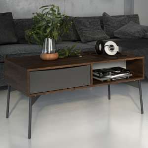 Felton Wooden 1 Drawer Coffee Table In Grey And Walnut - UK