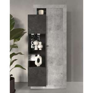 Felton Wooden Display Cabinet 2 Doors In Concrete Lead Grey - UK