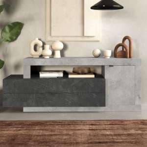 Felton Wooden TV Stand 1 Door 2 Drawers In Concrete Lead Grey - UK
