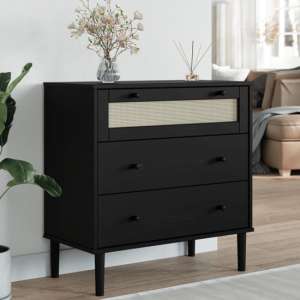 Fenland Wooden Chest Of 3 Drawers In Black - UK