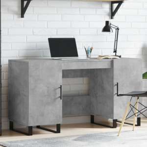 Fenland Wooden Laptop Desk With 2 Doors In Concrete Grey - UK