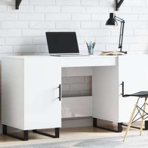 Fenland Wooden Laptop Desk With 2 Doors In White - UK