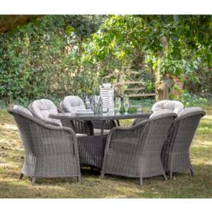 Ferax Outdoor 6 Seater Dining Set In Grey Weave Rattan