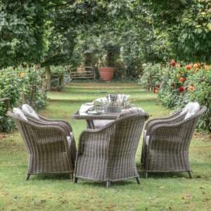 Ferax Outdoor 6 Seater Dining Set In Natural Weave Rattan