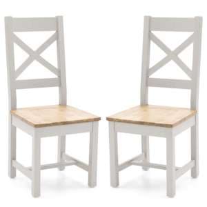 Ferndale Grey With Oak Seat Cross Back Dining Chairs In Pair