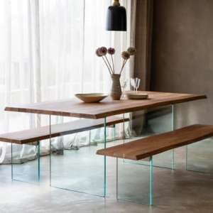 Ferno Small Wooden Dining Table With Glass Legs In Natural - UK