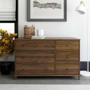 Ferris Wooden Chest Of 6 Drawers Wide In Walnut - UK