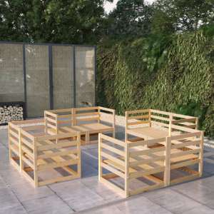 Ferrol Solid Pinewood 8 Piece Garden Lounge Set In Brown - UK