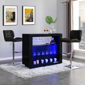Fiesta Black High Gloss Bar Table With 2 Candid Black Stools