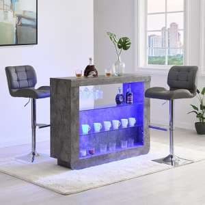 Fiesta Concrete Effect Bar Table With 2 Candid Grey Stools - UK