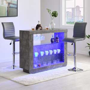Fiesta Concrete Effect Bar Table With 2 Ripple Grey Stools - UK