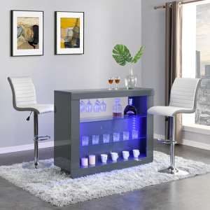 Fiesta Grey High Gloss Bar Table With 2 Ritz White Grey Stools