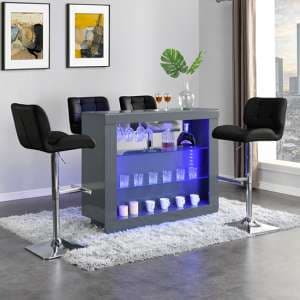 Fiesta Grey High Gloss Bar Table With 4 Candid Black Stools