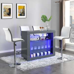 Fiesta Grey High Gloss Bar Table With 4 Ritz White Grey Stools