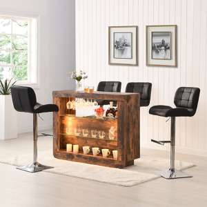 Fiesta Smoked Oak Bar Table Unit With 4 Candid Black Stools