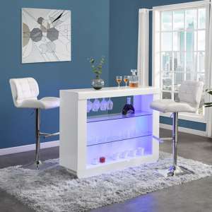 Fiesta White High Gloss Bar Table With 2 Candid White Stools