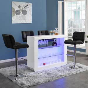 Fiesta White High Gloss Bar Table With 4 Candid Black Stools