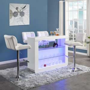 Fiesta White High Gloss Bar Table With 4 Candid White Stools