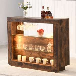 Fiesta Wooden Bar Table Unit In Rustic Oak With LED Lights - UK