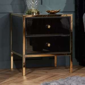 Finback Black Glass Bedside Cabinet With Gold Frame - UK