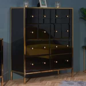 Finback Black Glass Chest Of 12 Drawers With Gold Frame - UK