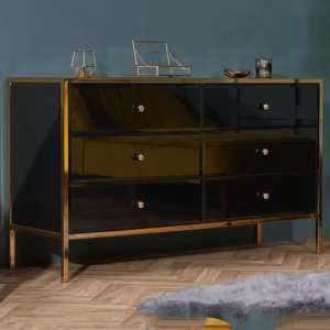 Finback Black Glass Chest Of 6 Drawers With Gold Frame - UK