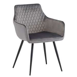 Finlay Velvet Fabric Dining Armchair In Dark Grey - UK