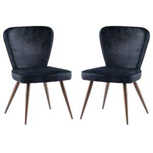 Finn Black Velvet Fabric Dining Chairs In Pair - UK
