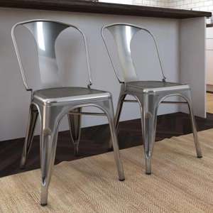 Fowey Grey Metal Dining Chairs In Pair