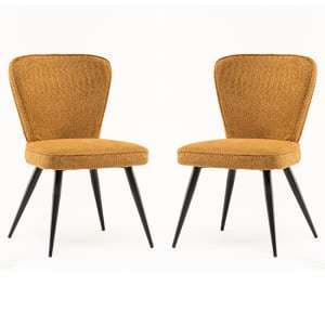 Finn Mustard Boucle Fabric Dining Chairs In Pair - UK